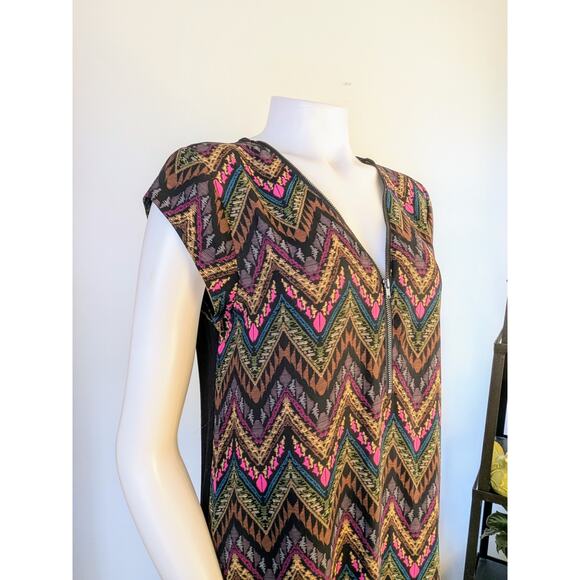 NEW Daniel Rainn Zip Front Cap Sleeve Top Multi-color Chevron Aztec Size Medium - Picture 3 of 8